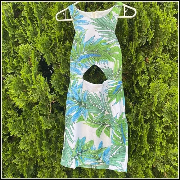 NWT LUCY PARIS GREENLAND TROPICAL CUT OUT DRESS L - Picture 6 of 8